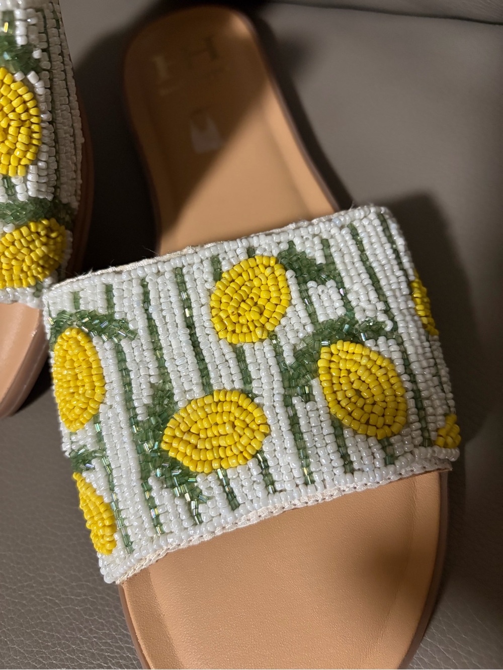 Haute Hippie Yellow lemons Beaded Slide Sandals - Women's - Picture 4 of 7